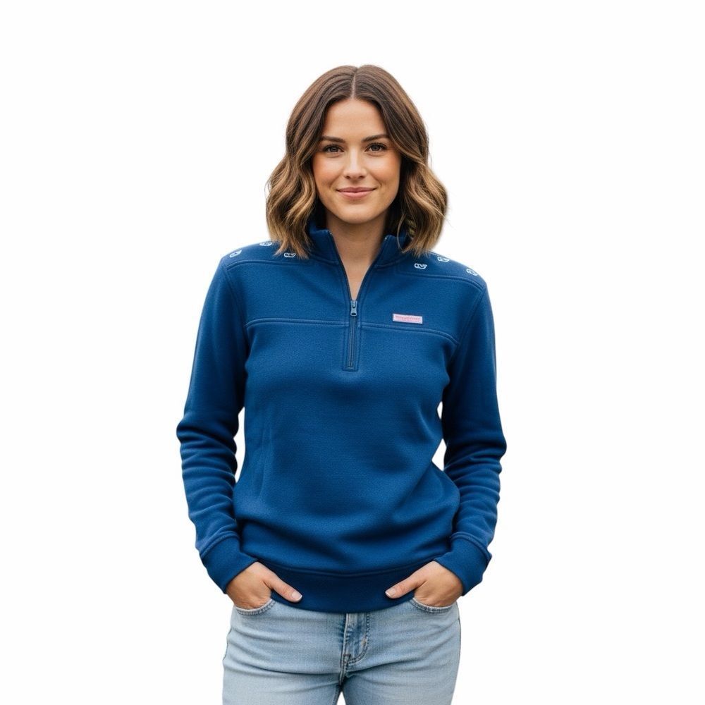 Vineyard Vines Blue Whale Pattern Half Zip Unisex Pullover XS(Fit M)